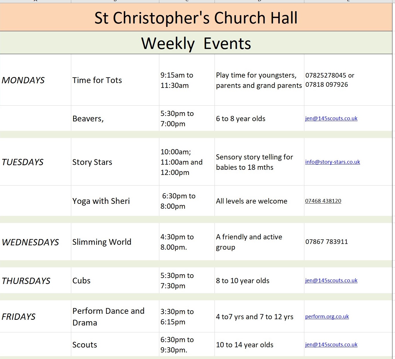 Weekly Church Services